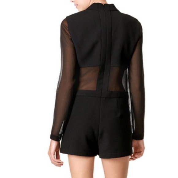 BCBG Black Elshane Sheer Long Sleeve Romper - Picture 2 of 3